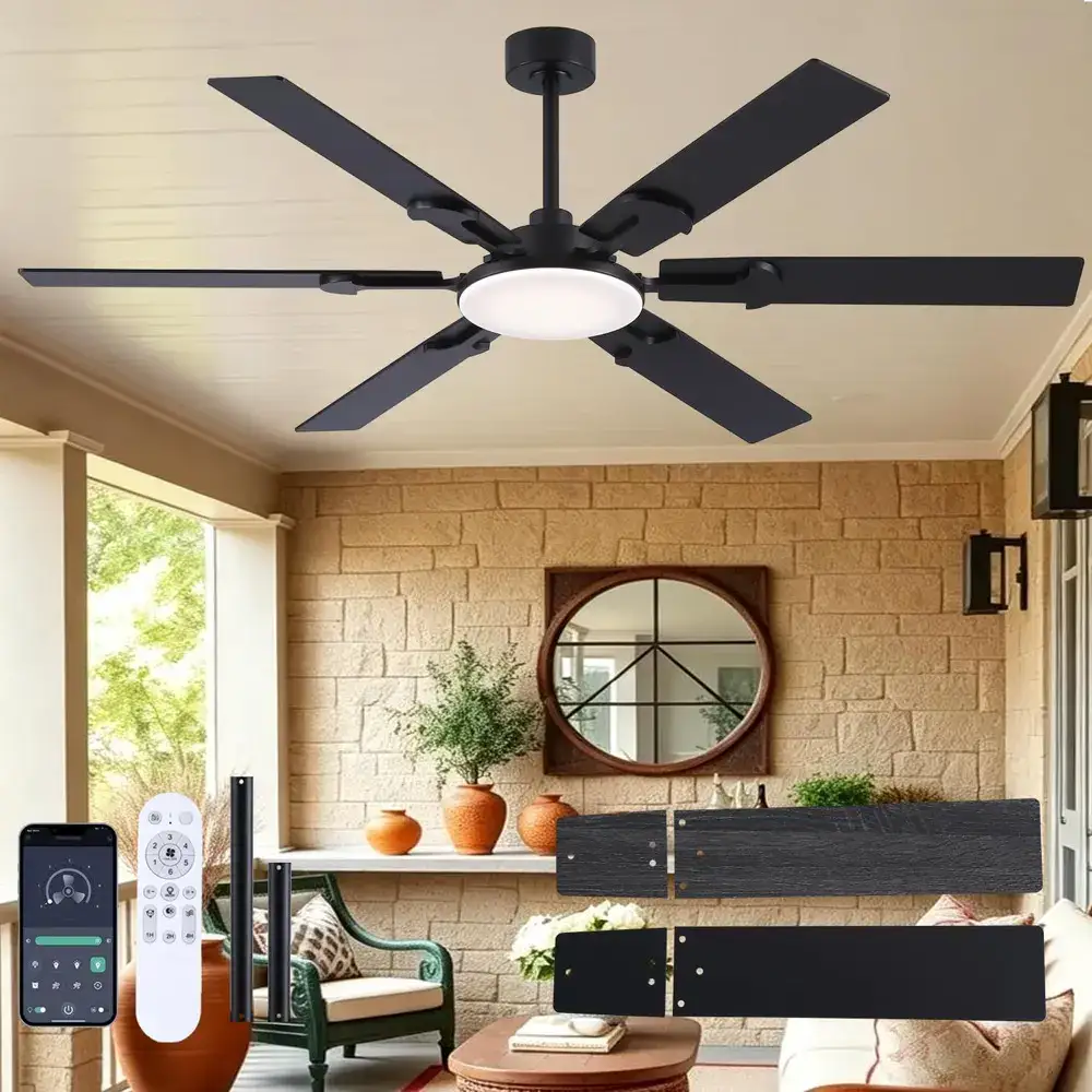 Luminária com ventilador na sala de estar